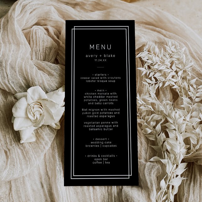 Modern Black Wedding Menu / AVERY Suite (Modern Black Wedding Menu / AVERY Suite)