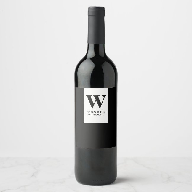 Modern Black Wedding Monogram | Minimalist Wine Label