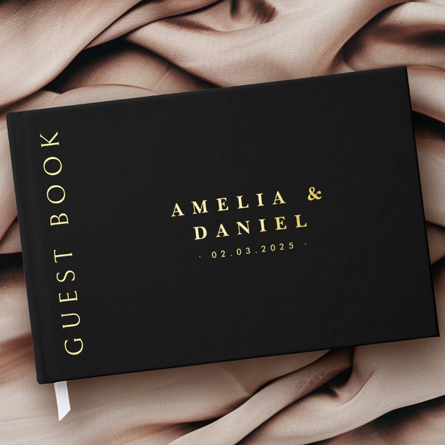 Modern black wedding names and date real foil guest book  (Modern black wedding names and date real foil foil guest book)