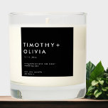 Modern Black Wedding Newlyweds Scented Candle<br><div class="desc">Modern black wedding candle with couple's name is the perfect gift for a special day. It can be customized with the names of the couple and wedding date. This scented soy wax candle will add a unique touch to any room. Perfect as a keepsake for the wedding or as a...</div>