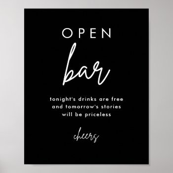Modern Black Wedding Open Bar Table Sign Poster by SweetRainDesign at Zazzle