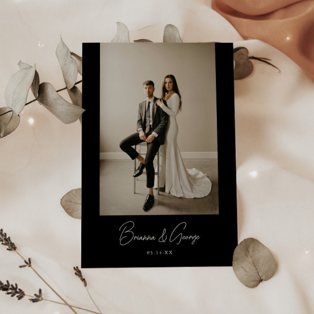 Modern Black Wedding Photo Elopement & Reception Invitation (Creator Uploaded)