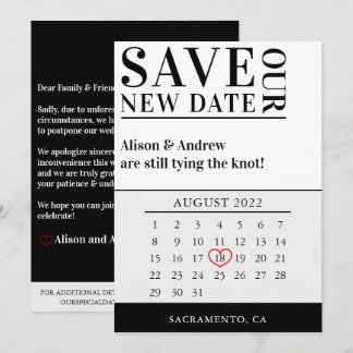 Modern Black Wedding Postponement Calendar Update Save The Date