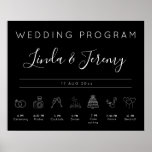 Modern Black Wedding Program Timeline Poster<br><div class="desc">Elegant black Wedding program timeline sign features wedding icons and modern typography. This ceremony program sign is fully customizable,  so you can change icons size and order,  all text,   colors and background to better match your wedding theme!</div>