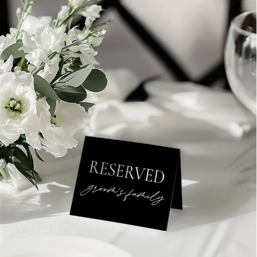 Modern Black Wedding Reserved Table Tent Sign Invitation