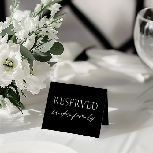 Modern Black Wedding Reserved Table Tent Sign Invitation