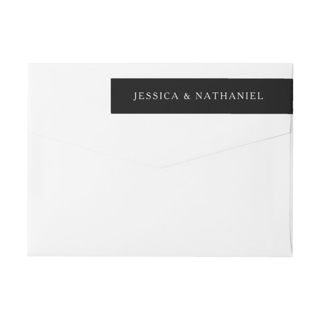 Modern Black Wedding Return Address Wrap Around Label (Back)