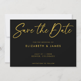 Modern Black Wedding Save The Date Invitation
