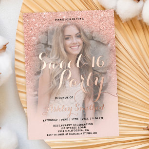 Modern black wedding script photo gold foil invita invitation