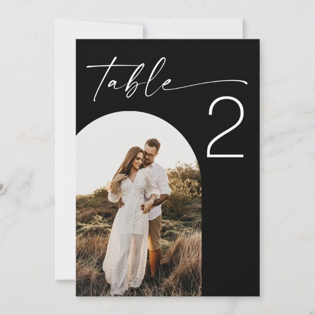 Modern Black Wedding Table Number with Arch Photo (Front)