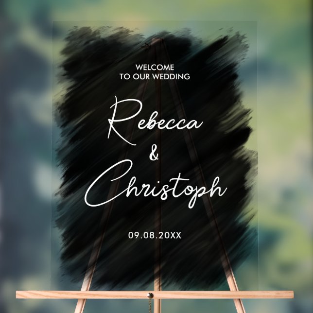 Modern black wedding welcome acrylic sign (Neutral)