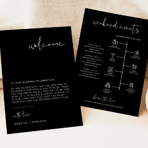 Modern Black Wedding Welcome Letter Timeline Card