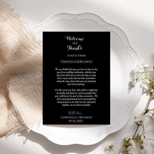 Modern black Welcome  thank you Wedding note 