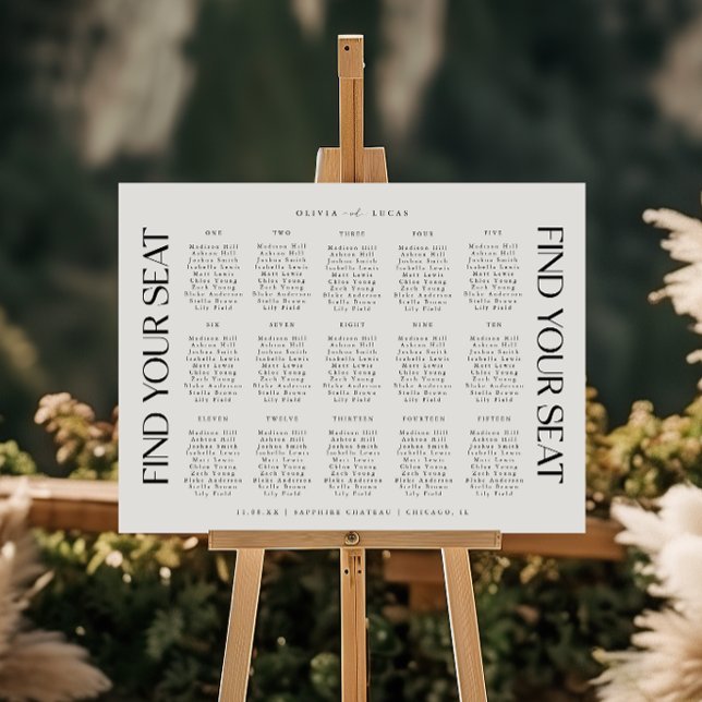 Modern Black & White 15 Table Seating Chart Foam Board (Creator Uploaded)