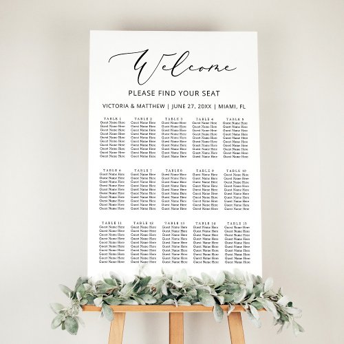 Modern Black White 15 Tables Wedding Seating Chart