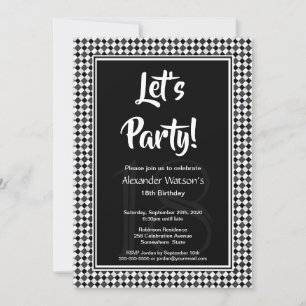 Modern Black White 18th Birthday Party Invitation