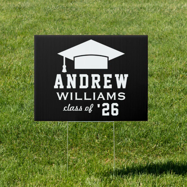 Modern Black White 2026 Graduate Custom Grad Sign | Zazzle