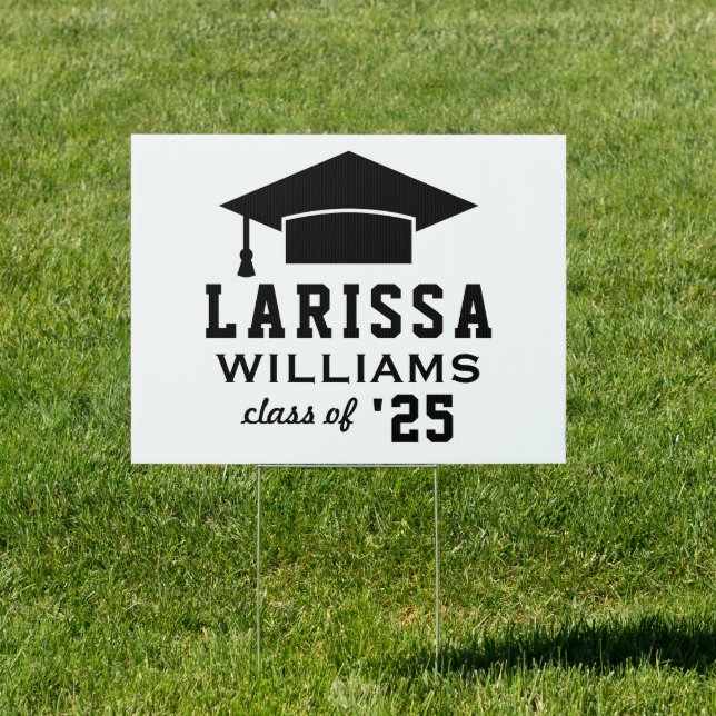 Modern Black White 2026 Graduate Custom Graduation Sign (Insitu)
