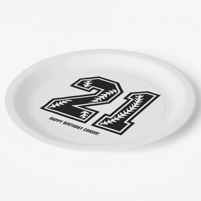 Modern Black & White 21st Birthday Paper Plates (Angled)