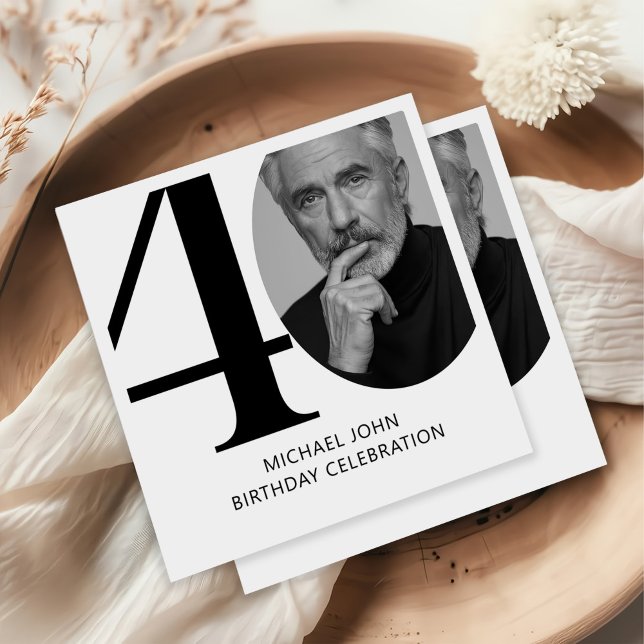 Modern Black & White 40th Photo Birthday Napkins (Creator Uploaded)