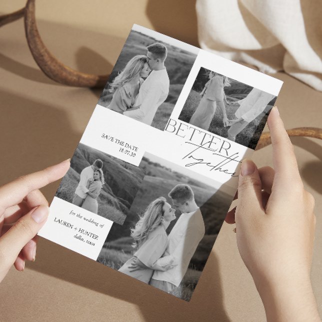 Modern Black & White 4 Photo Typography Wedding Save The Date (Creator Uploaded)