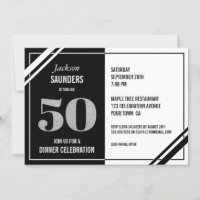 Modern Black White 50th Birthday Dinner Party