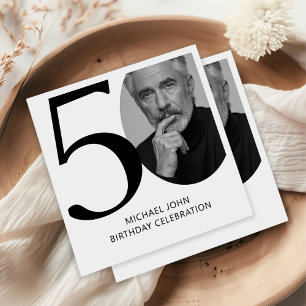 Modern Black & White 50th Photo Birthday Napkins