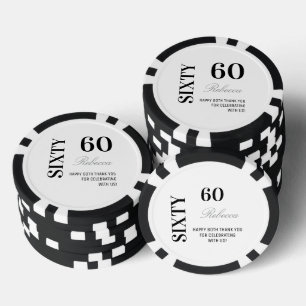 Modern Black & White 60th Birthday Cocktail Party Poker Chips