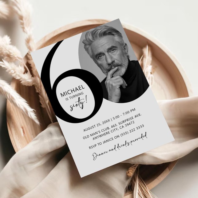 Modern Black & White 60th Photo Birthday Party Invitation (Creator Uploaded)