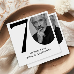 Modern Black & White 70th Photo Birthday Napkins
