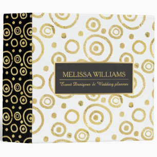 Modern Black, White 7&Gold texture Circles Pattern Binder