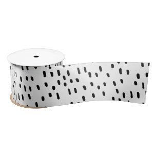 Modern Black & White Abstract Dot Pattern Trendy Satin Ribbon