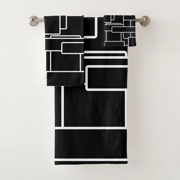 Modern Black & White Abstract Geometric Bath Towel Set Zazzle