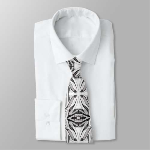 Modern Black White Abstract Geometric Pattern Neck Tie