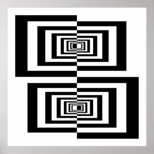 Modern Black & White Abstract Geometric Rectangles Poster