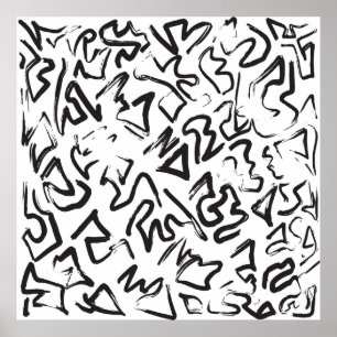 Modern Black White Abstract Graffiti Brushstrokes Poster