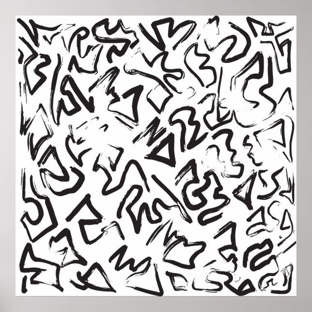 Modern Black White Abstract Graffiti Brushstrokes Poster (Front)
