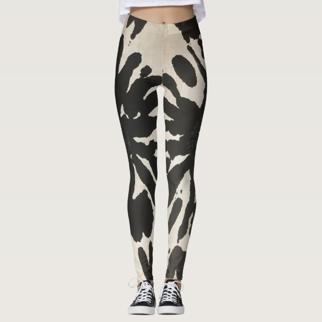 Modern Black White Abstract Leggings (Front)