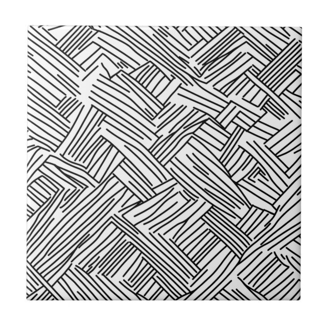 Modern Black White Abstract Line Geometric Texture Ceramic Tile (Front)
