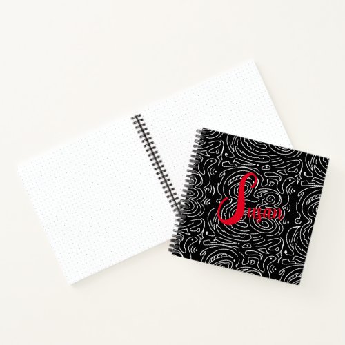 Modern Black White Abstract Lines Red Journal