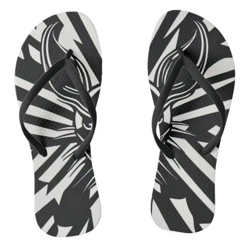 Modern Black  White Abstract Monochrome Kangaroo Flip Flops