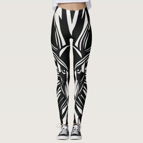 Modern Black  White Abstract Monochrome Kangaroo Leggings