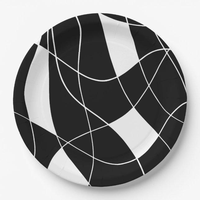 modern Black &white abstract pattern  Paper Plates (Front)