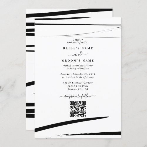 Modern Black White Abstract QR Code Wedding Invitation