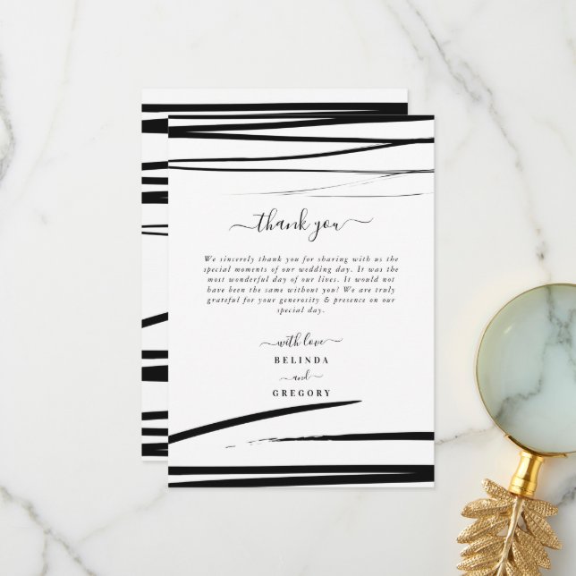 Modern Black White Abstract QR Code Wedding  Thank You Card (Front/Back In Situ)