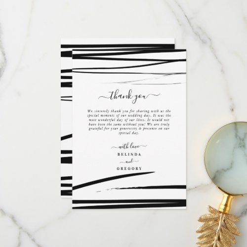 Modern Black White Abstract QR Code Wedding  Thank You Card