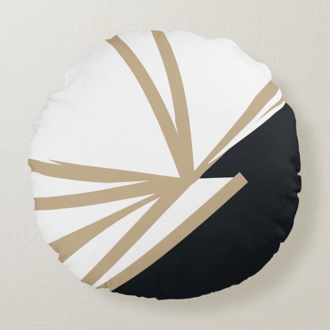 Modern Black White Abstract Round Pillow (Front)