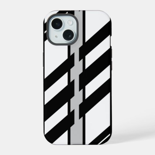 Modern Black White Abstract Skyline Pattern iPhone 15 Case