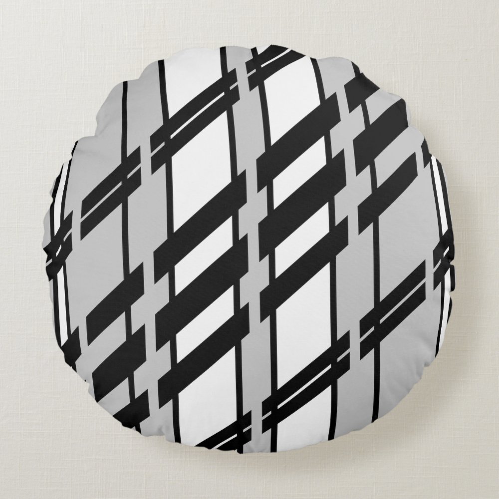 Disover Modern Black White Abstract Skyline Pattern Round Pillow