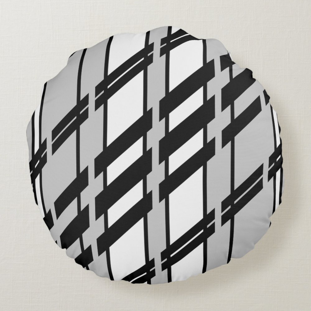 Disover Modern Black White Abstract Skyline Pattern Round Pillow